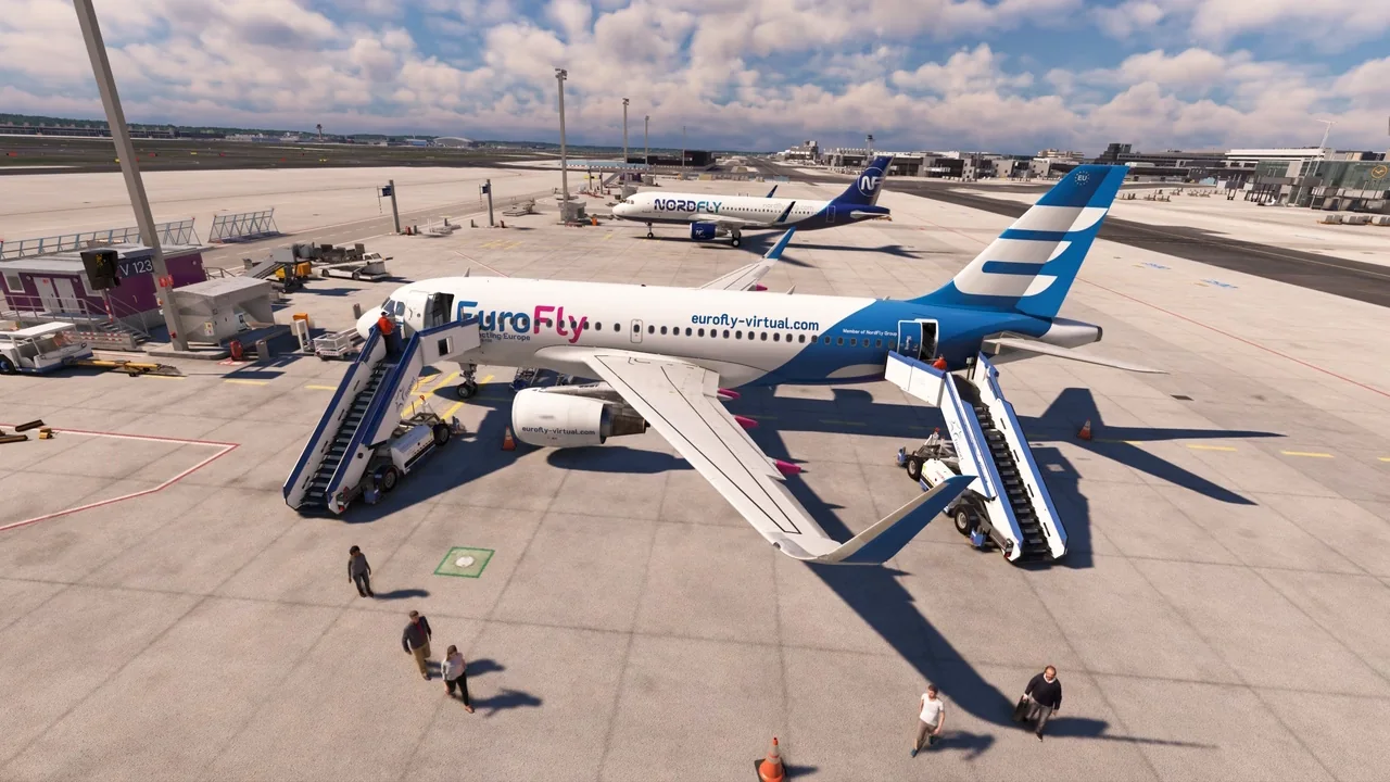 EuroFly Flugzeug bei der Abfertigung