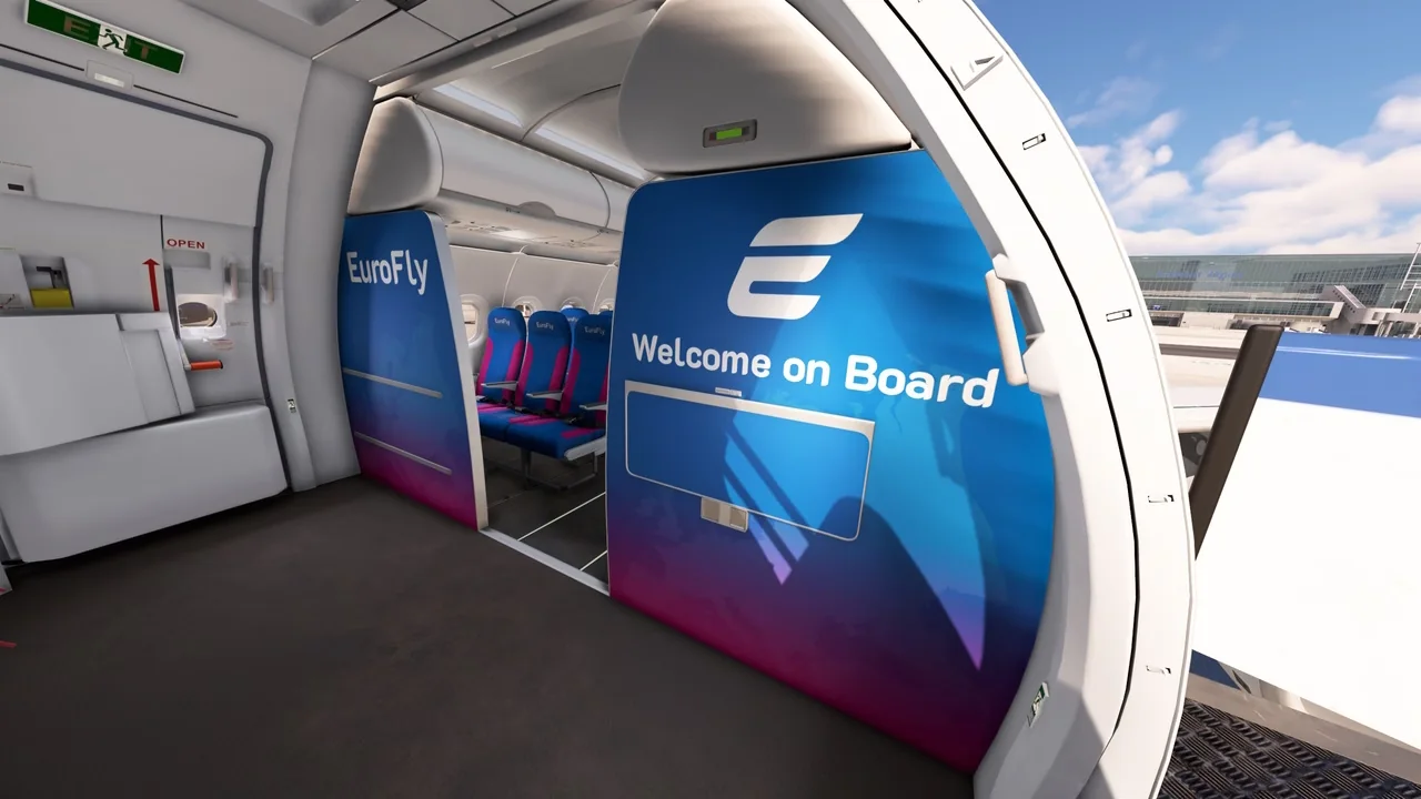 EuroFly Welcome on Board am Flugzeugeingang